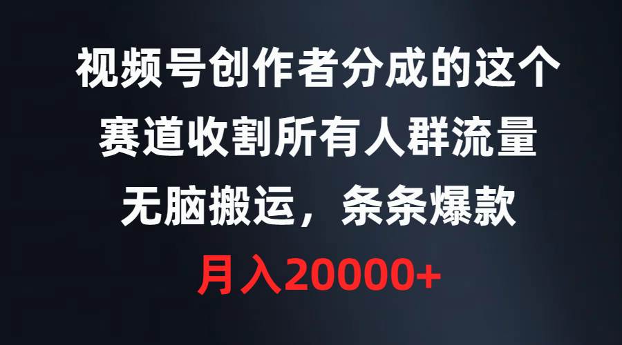 视频号创作者分成的这个赛道，收割所有人群流量，无脑搬运，条条爆款，…-2Y资源