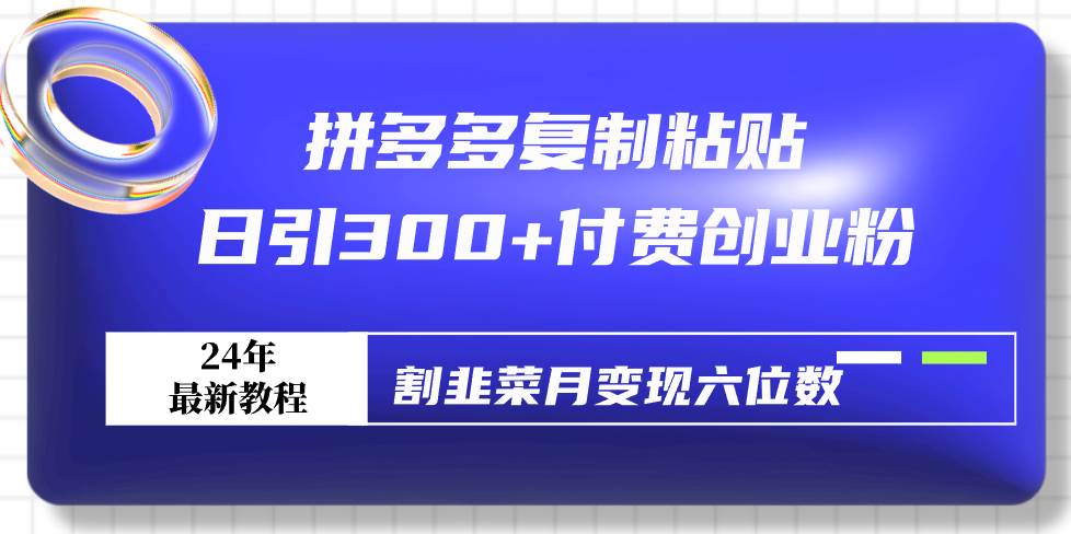 拼多多复制粘贴日引300+付费创业粉，割韭菜月变现六位数最新教程！-2Y资源