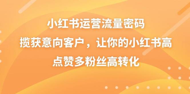 小红书运营流量密码，揽获意向客户，让你的小红书高点赞多粉丝高转化 - 2Y资源-2Y资源