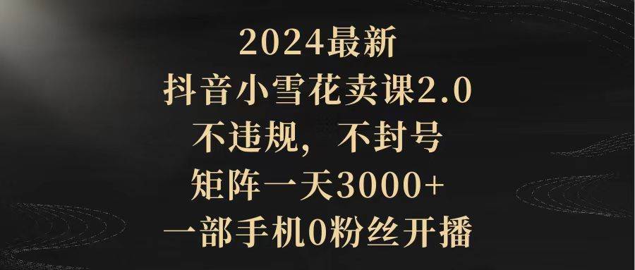 2024最新抖音小雪花卖课2.0 不违规 不封号 矩阵一天3000+一部手机0粉丝开播-2Y资源