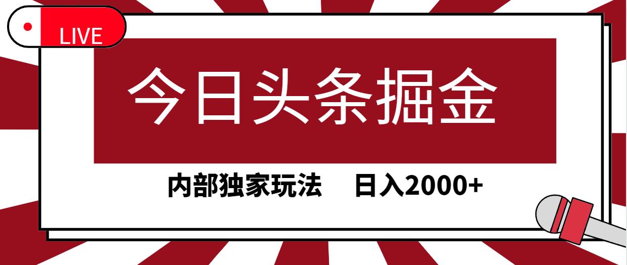 今日头条掘金，30秒一篇文章，内部独家玩法，日入2000+-2Y资源