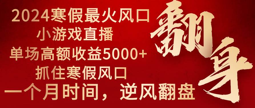 2024年最火寒假风口项目 小游戏直播 单场收益5000+抓住风口 一个月直接提车-2Y资源