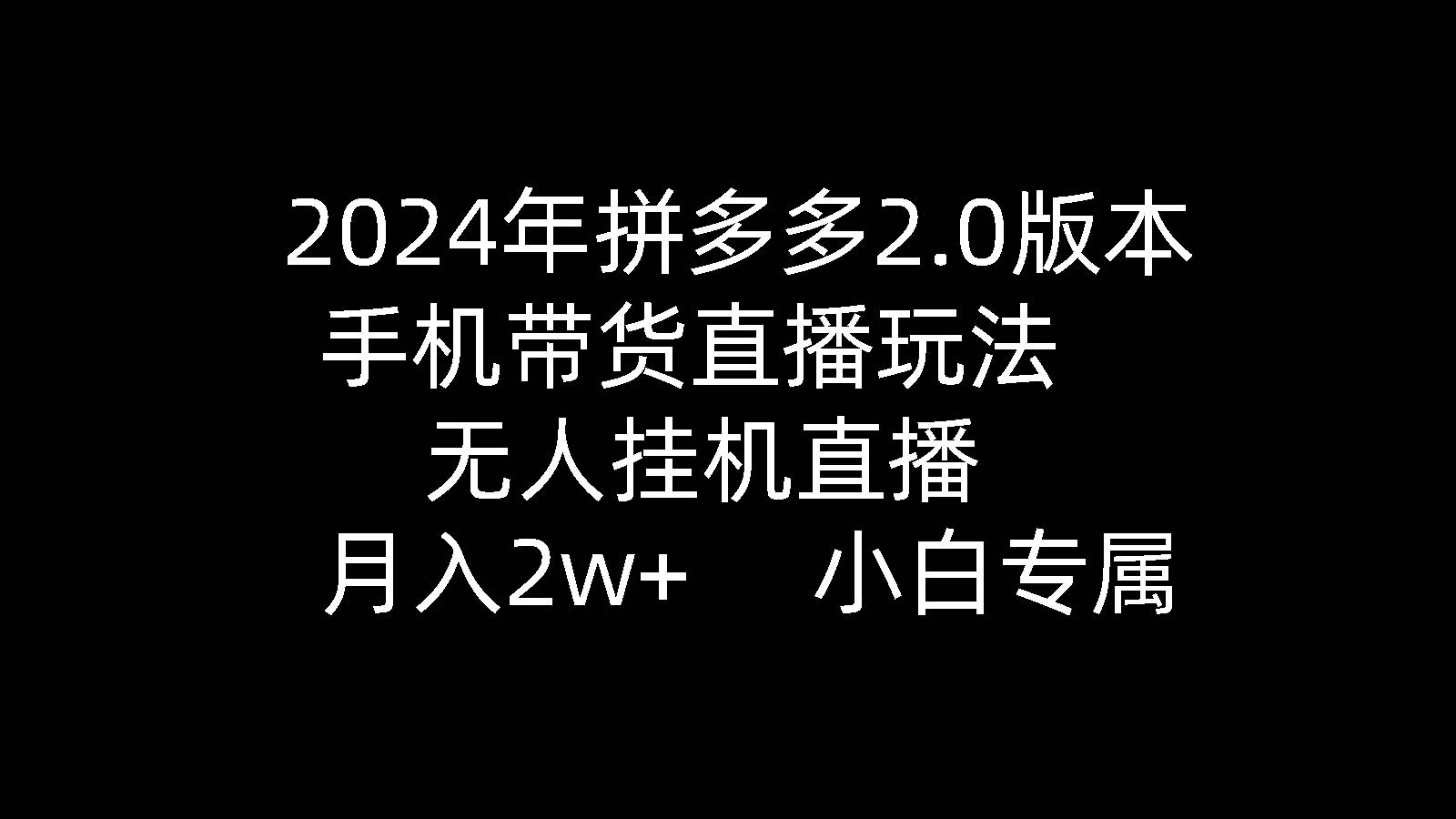 2024年拼多多2.0版本，手机带货直播玩法，无人挂机直播， 月入2w+， 小…-2Y资源