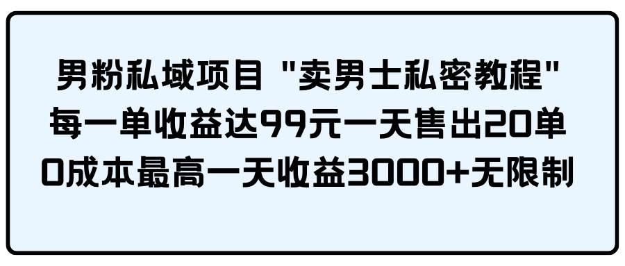 男粉私域项目 卖男士私密教程 每一单收益达99元一天售出20单-2Y资源