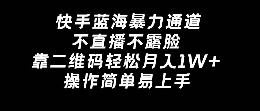 快手蓝海暴力通道，不直播不露脸，靠二维码轻松月入1W+，操作简单易上手-2Y资源