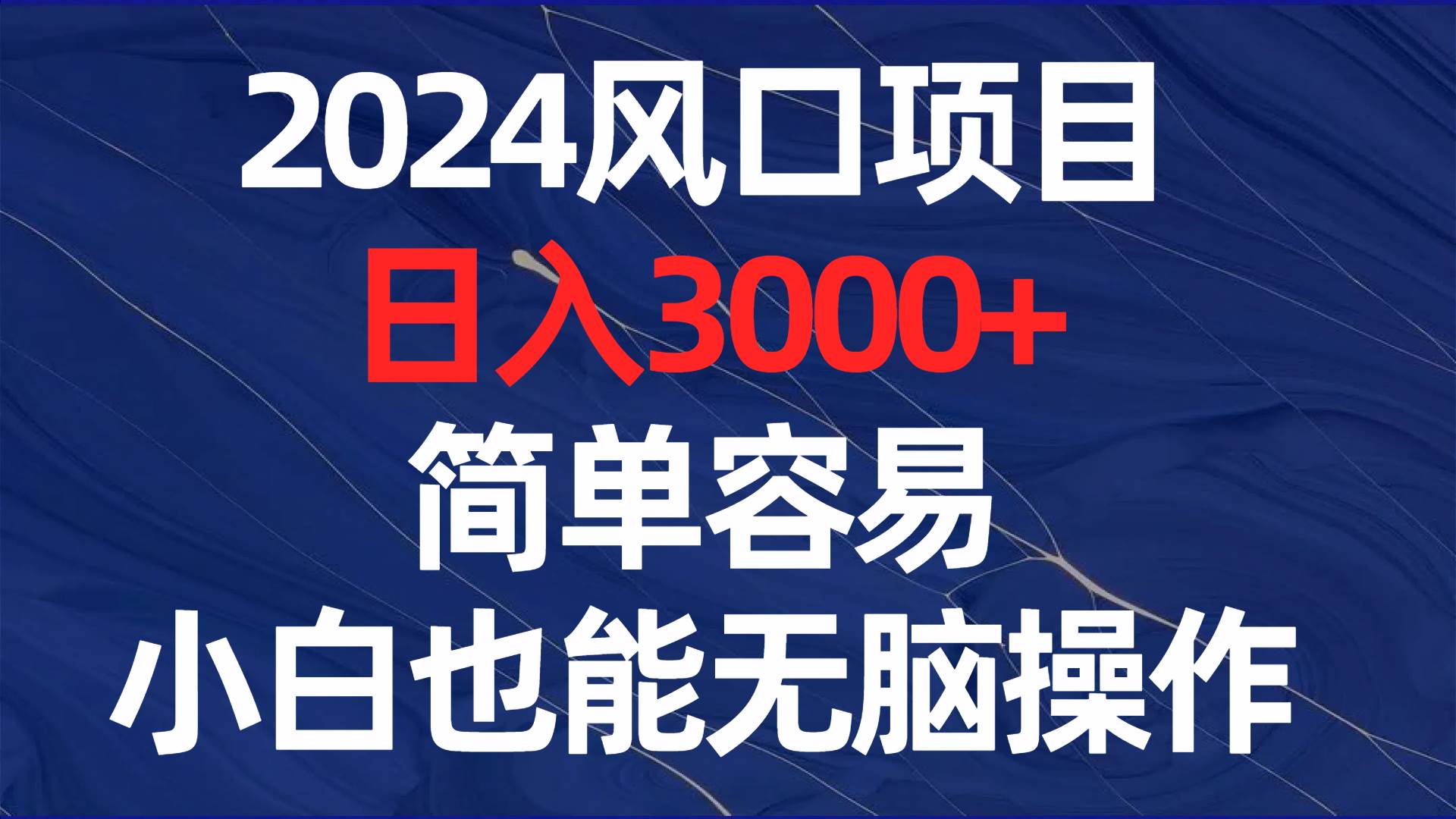 2024风口项目，日入3000+，简单容易，小白也能无脑操作 - 2Y资源-2Y资源