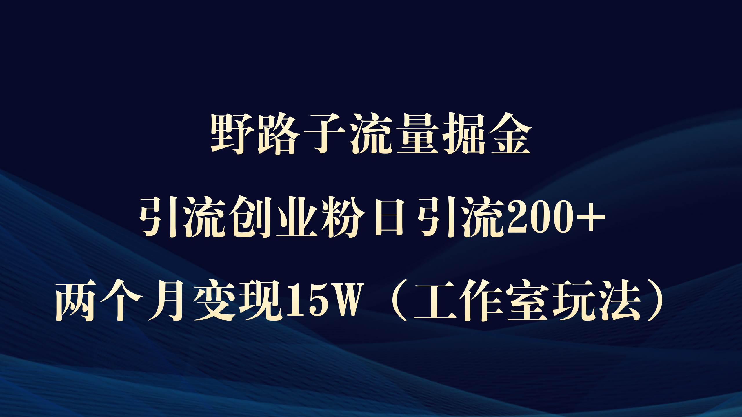 野路子流量掘金，引流创业粉日引流200+，两个月变现15W（工作室玩法））-2Y资源