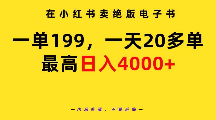 在小红书卖绝版电子书，一单199 一天最多搞20多单，最高日入4000+教程+资料-2Y资源