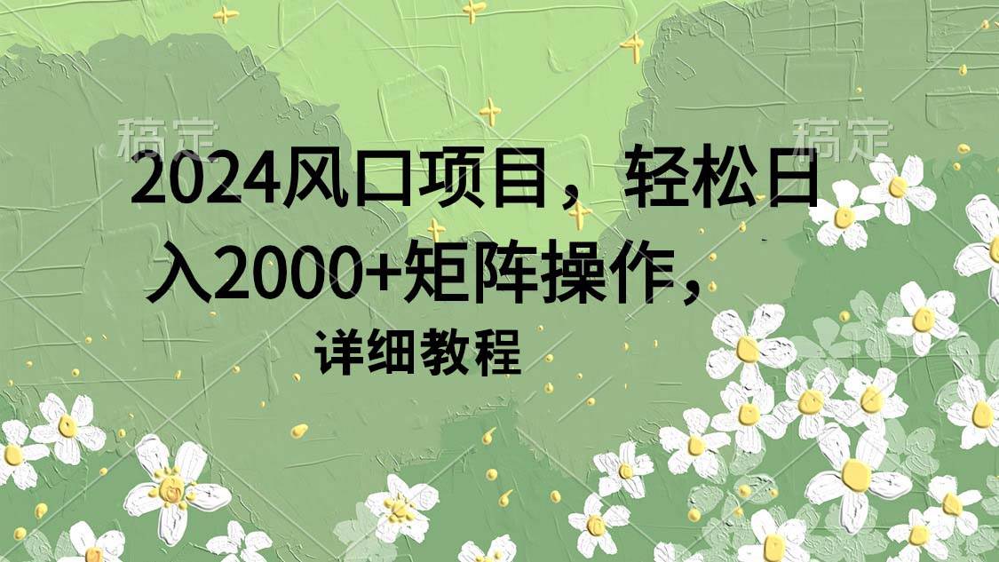 2024风口项目，轻松日入2000+矩阵操作，详细教程-2Y资源