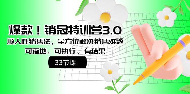 爆款！销冠特训营3.0之顺人性销售法，全方位解决销售难题、可落地、可执行、有结果-2Y资源