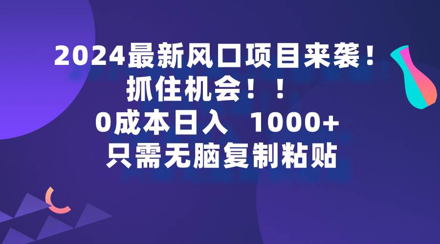 2024最新风口项目来袭，抓住机会，0成本一部手机日入1000+，只需无脑复…-2Y资源