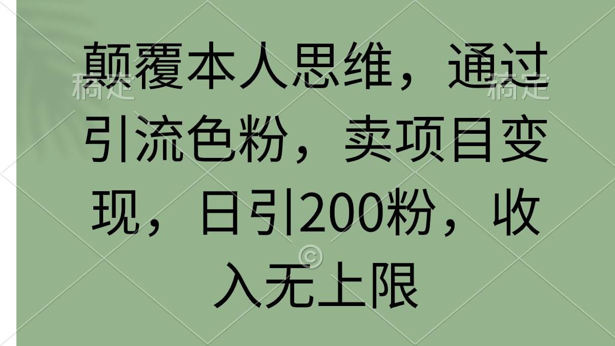 颠覆本人思维，通过引流色粉，卖项目变现，日引200粉，收入无上限-2Y资源