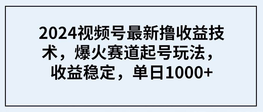 2024视频号最新撸收益技术，爆火赛道起号玩法，收益稳定，单日1000+-2Y资源