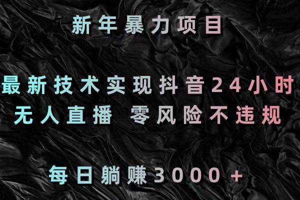 新年暴力项目，最新技术实现抖音24小时无人直播 零风险不违规 每日躺赚3000-2Y资源