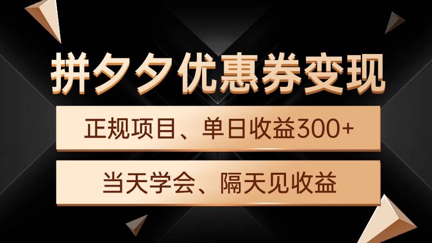 拼夕夕优惠券变现，单日收益300+，手机电脑都可操作-2Y资源