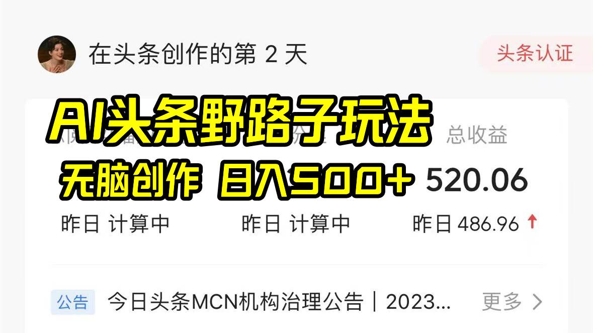 AI头条野路子玩法，无脑创作，日入500+ - 2Y资源-2Y资源