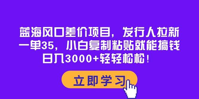 蓝海风口差价项目，发行人拉新，一单35，小白复制粘贴就能搞钱！日入3000+轻轻松松-2Y资源