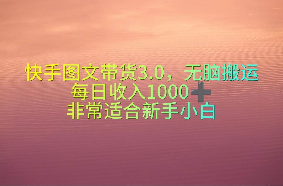 快手图文带货3.0，无脑搬运，每日收入1000＋，非常适合新手小白-2Y资源