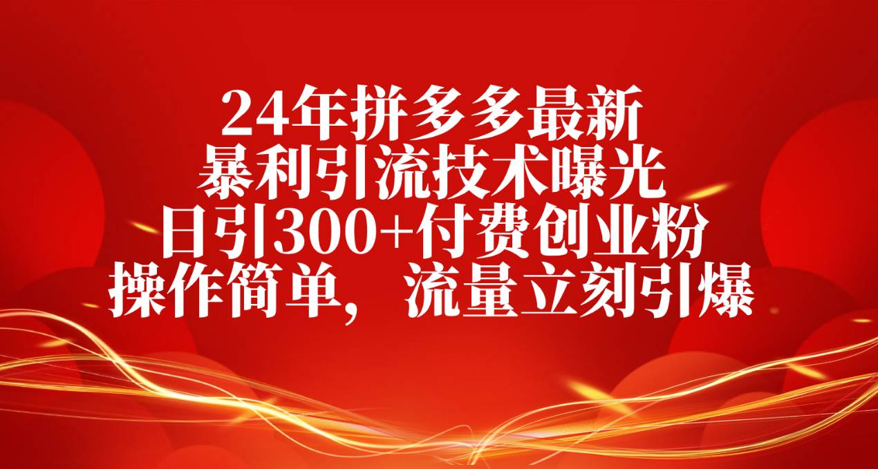 24年拼多多最新暴利引流技术曝光，日引300+付费创业粉，操作简单，流量…-2Y资源