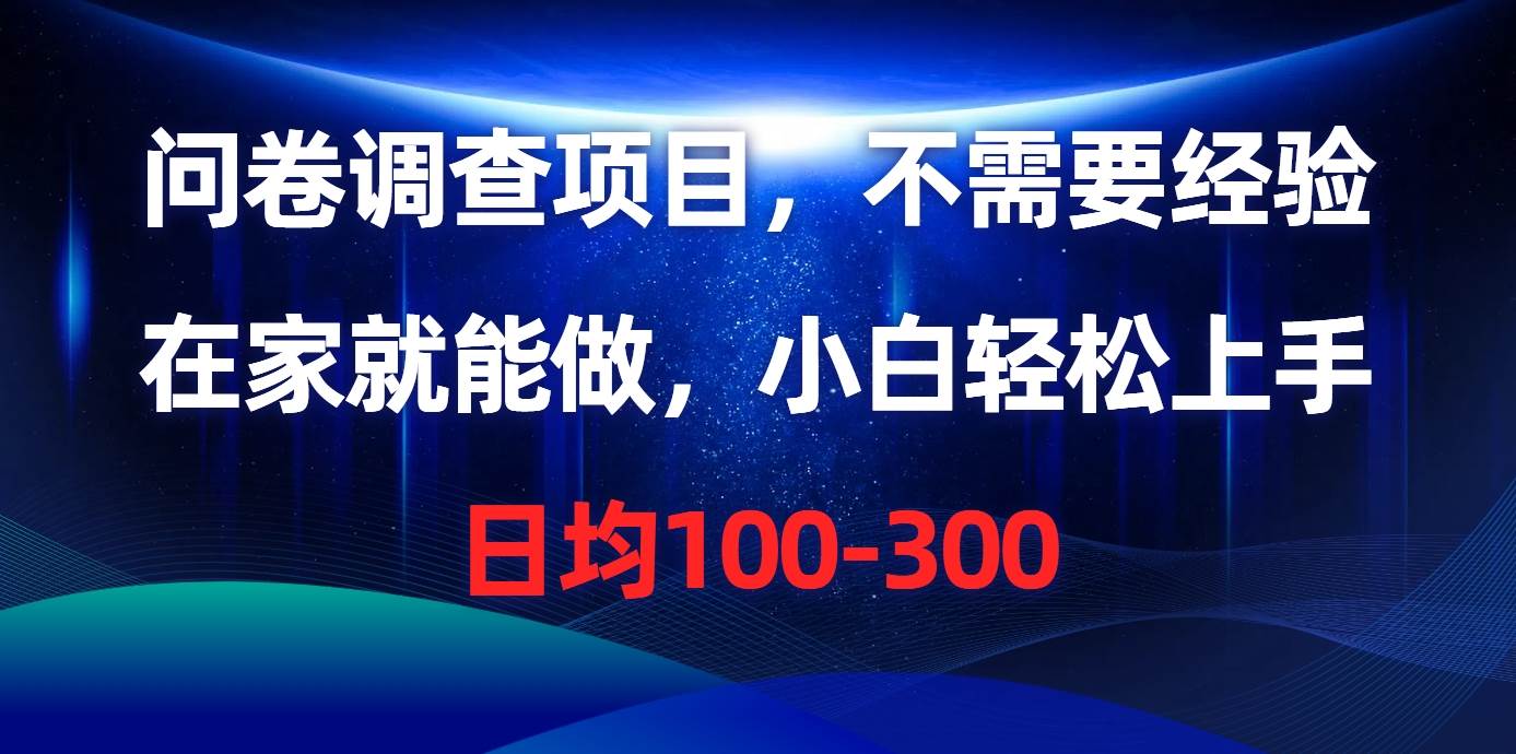 问卷调查项目，不需要经验，在家就能做，小白轻松上手，日均100-300 - 2Y资源-2Y资源