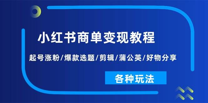 小红书商单变现教程：起号涨粉/爆款选题/剪辑/蒲公英/好物分享/各种玩法-2Y资源