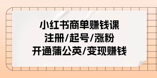 小红书商单赚钱课：注册/起号/涨粉/开通蒲公英/变现赚钱（25节课）-2Y资源