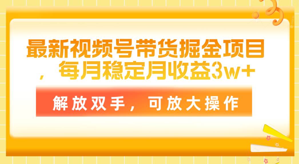 最新视频号带货掘金项目，每月稳定月收益3w+，解放双手，可放大操作-2Y资源