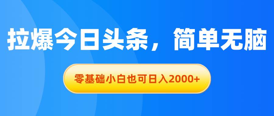 拉爆今日头条，简单无脑，零基础小白也可日入2000+-2Y资源