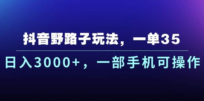 抖音野路子玩法，一单35.日入3000+，一部手机可操作-2Y资源