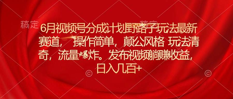 6月视频号分成计划野路子玩法最新赛道操作简单，颠公风格玩法清奇，流…-2Y资源