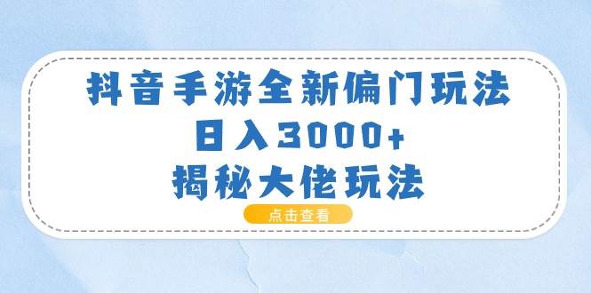 抖音手游全新偏门玩法，日入3000+，揭秘大佬玩法-2Y资源