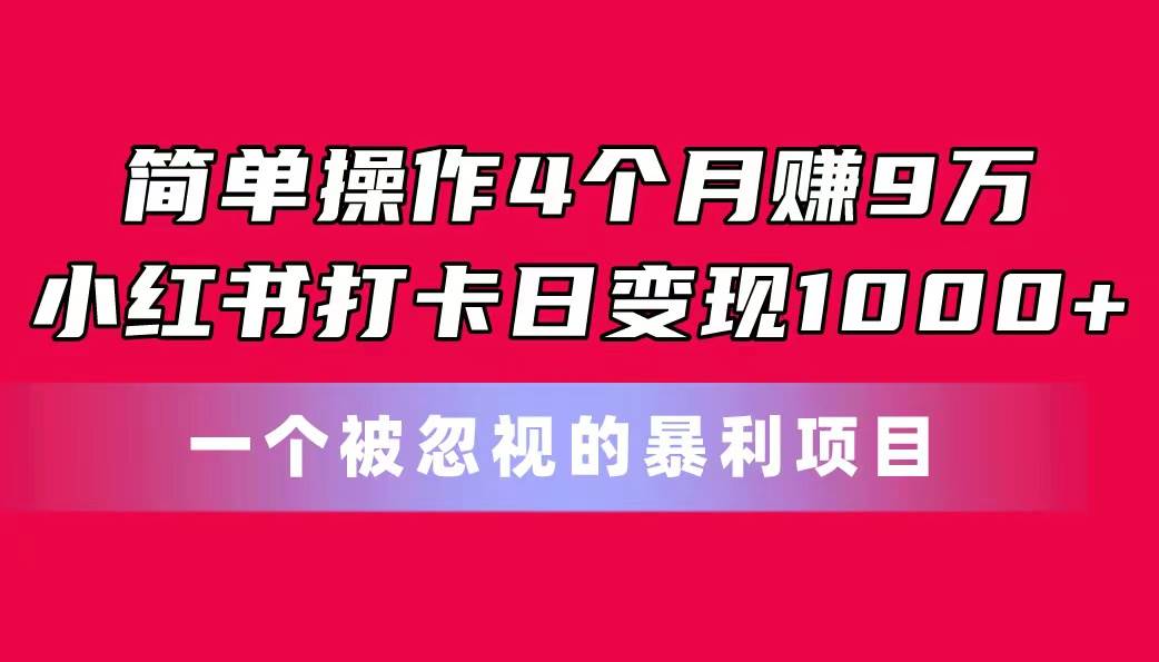 简单操作4个月赚9万！小红书打卡日变现1000+！一个被忽视的暴力项目-2Y资源