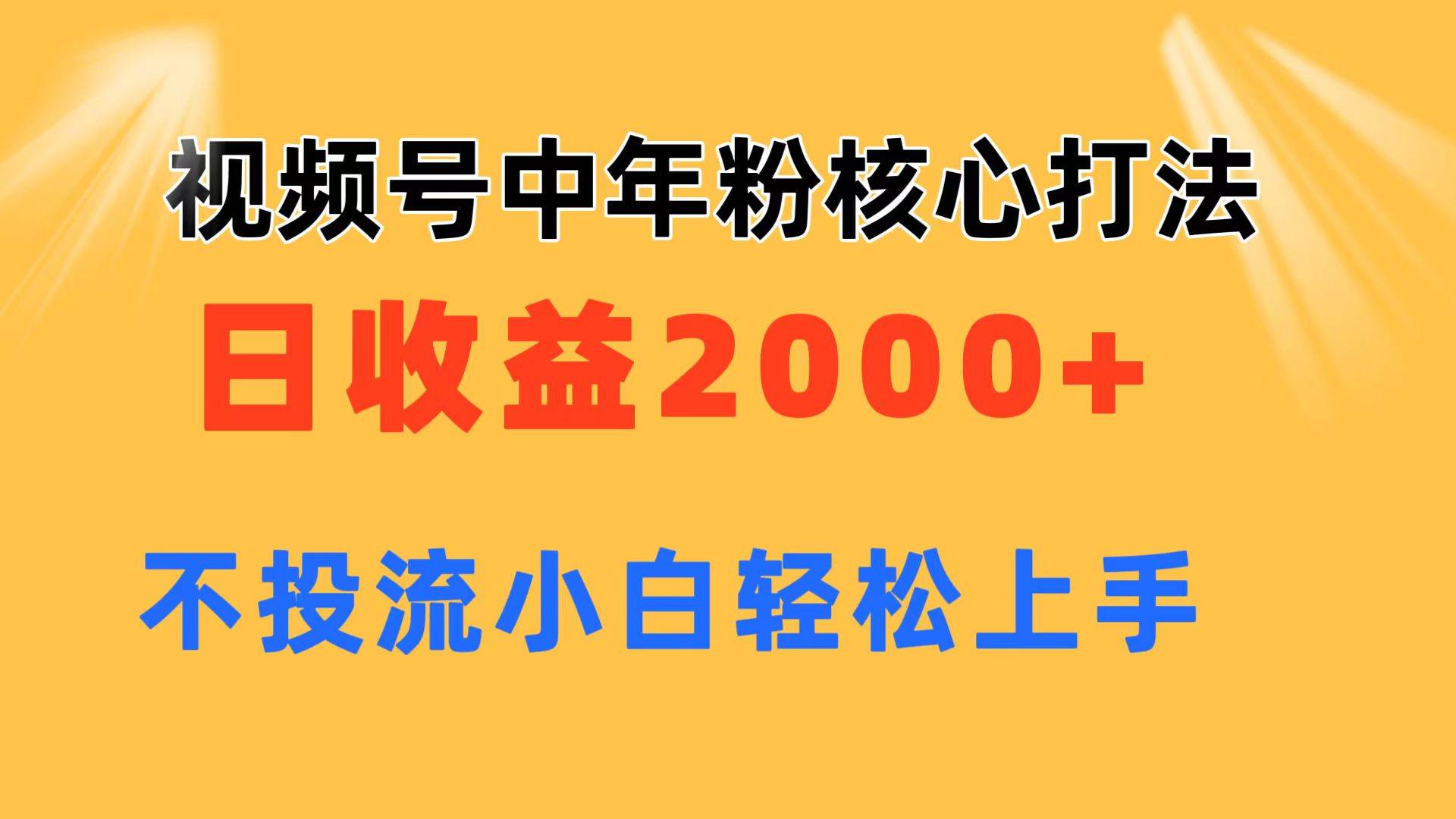 视频号中年粉核心玩法 日收益2000+ 不投流小白轻松上手 - 2Y资源-2Y资源