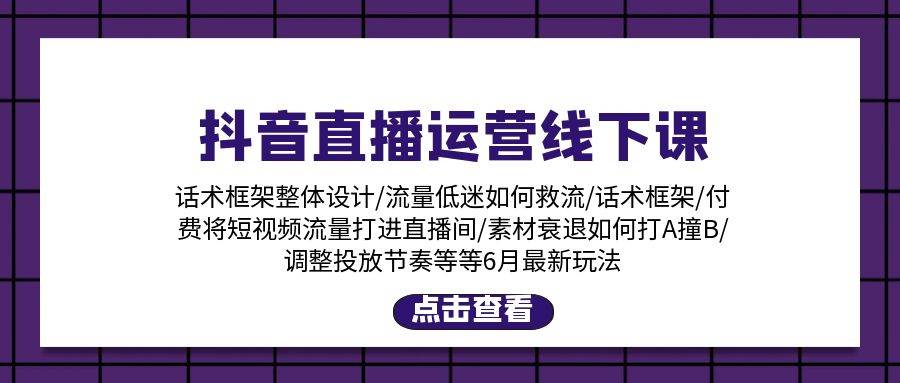 抖音直播运营线下课：话术框架/付费流量直播间/素材A撞B/等6月新玩法-2Y资源