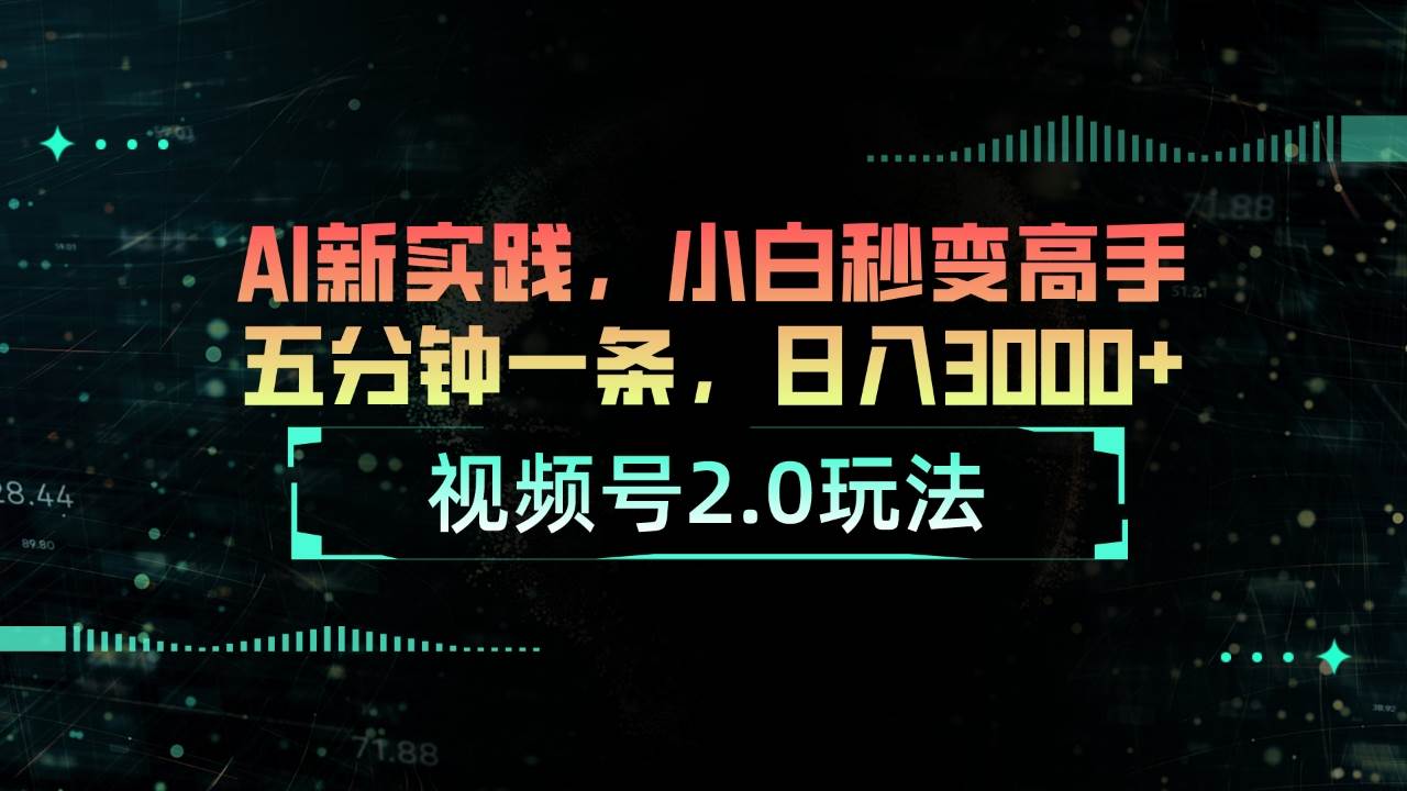 视频号2.0玩法 AI新实践，小白秒变高手五分钟一条，日入3000+-2Y资源