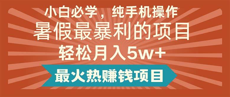 小白必学，纯手机操作，暑假最暴利的项目轻松月入5w+最火热赚钱项目-2Y资源