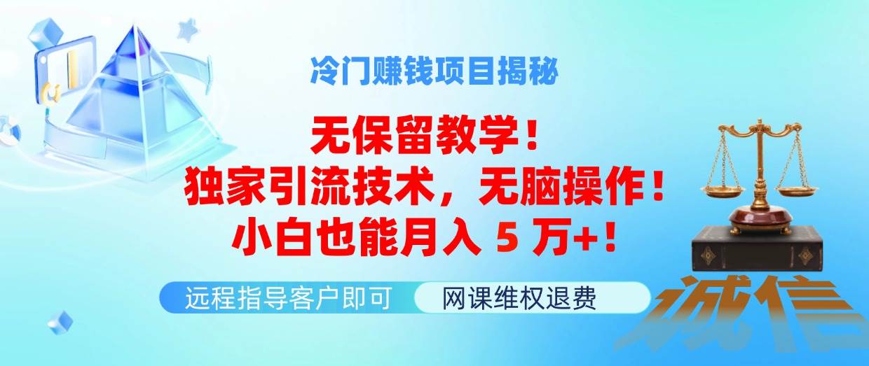 冷门赚钱项目无保留教学！独家引流技术，无脑操作！小白也能月入5万+！-2Y资源