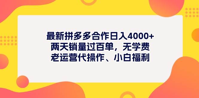 最新拼多多项目日入4000+两天销量过百单，无学费、老运营代操作、小白福利-2Y资源