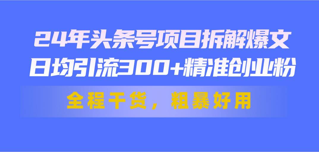 24年头条号项目拆解爆文，日均引流300+精准创业粉，全程干货，粗暴好用-2Y资源