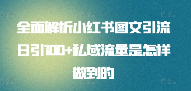 全面解析小红书图文引流日引100私域流量是怎样做到的 - 2Y资源-2Y资源