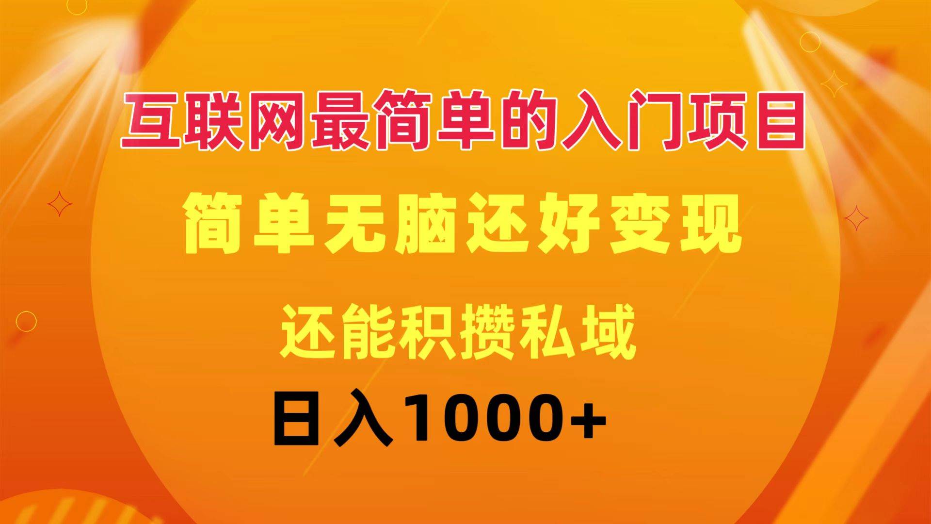 互联网最简单的入门项目：简单无脑变现还能积攒私域一天轻松1000+-2Y资源