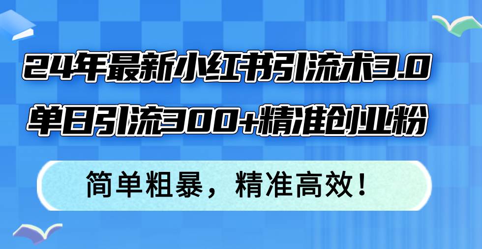 24年最新小红书引流术3.0，单日引流300+精准创业粉，简单粗暴，精准高效！-2Y资源