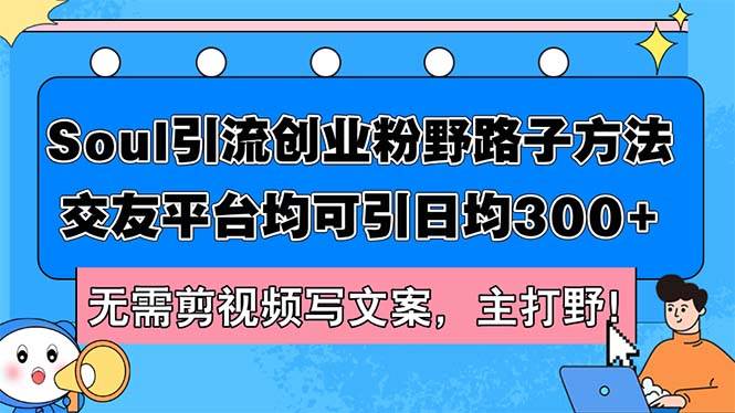 Soul引流创业粉野路子方法，交友平台均可引日均300+，无需剪视频写文案…-2Y资源