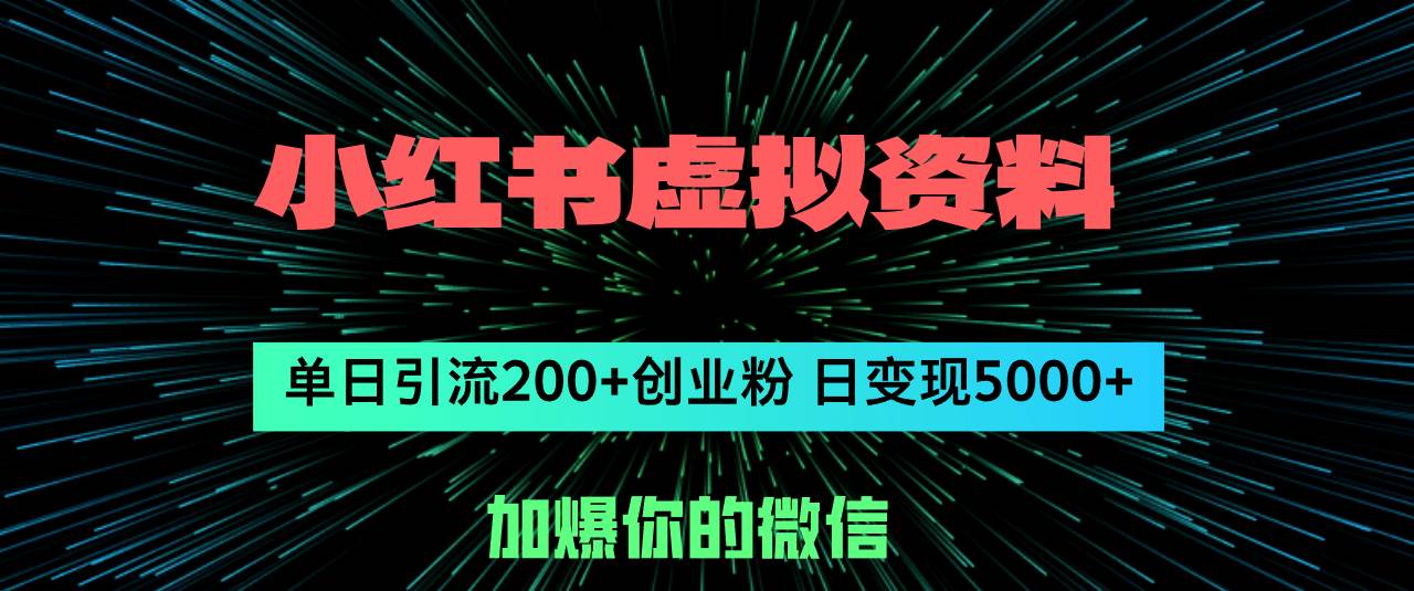 小红书虚拟资料日引流200+创业粉，单日变现5000+-2Y资源