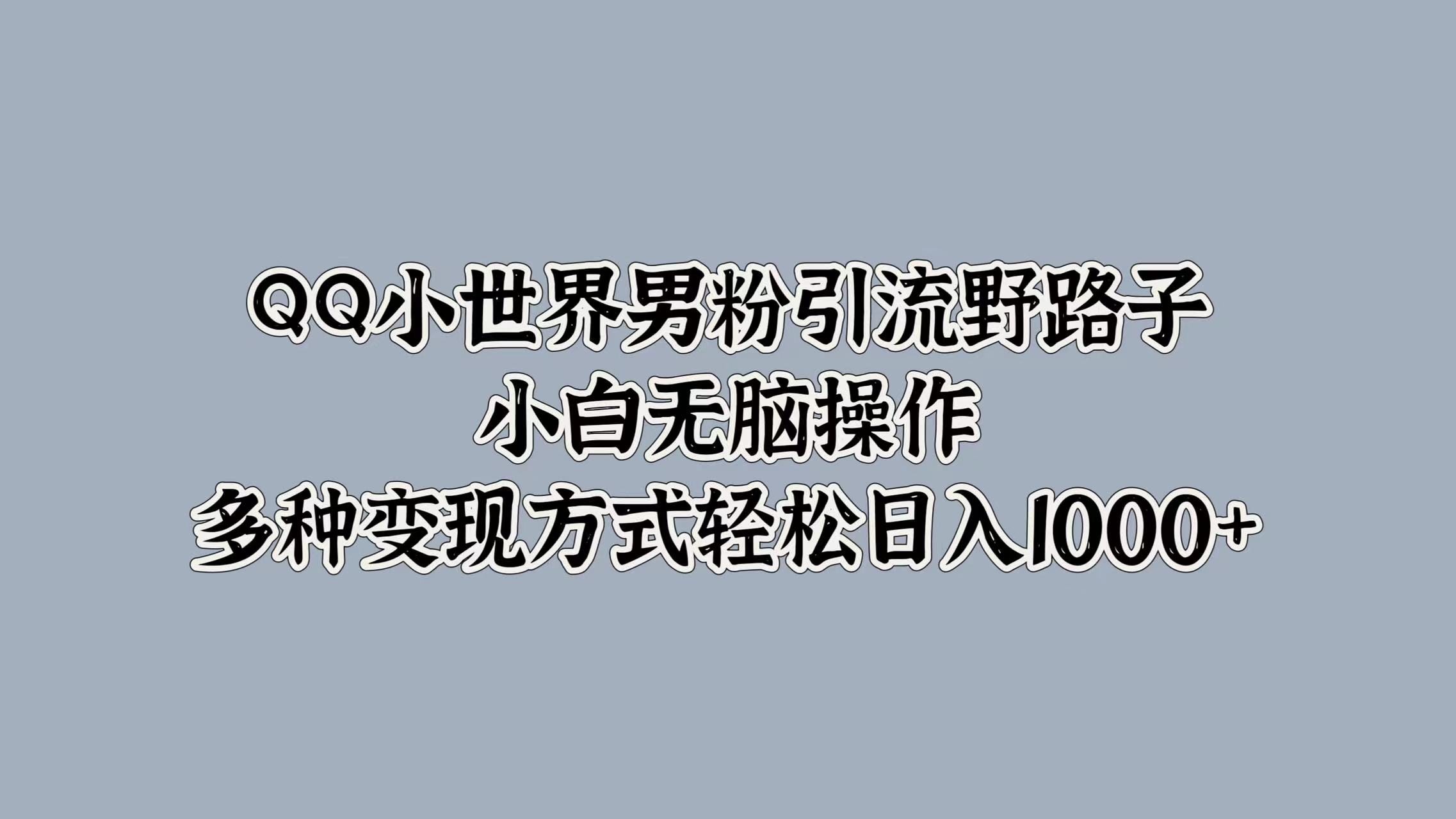 QQ小世界男粉引流野路子，小白无脑操作，多种变现方式轻松日入1000+-2Y资源