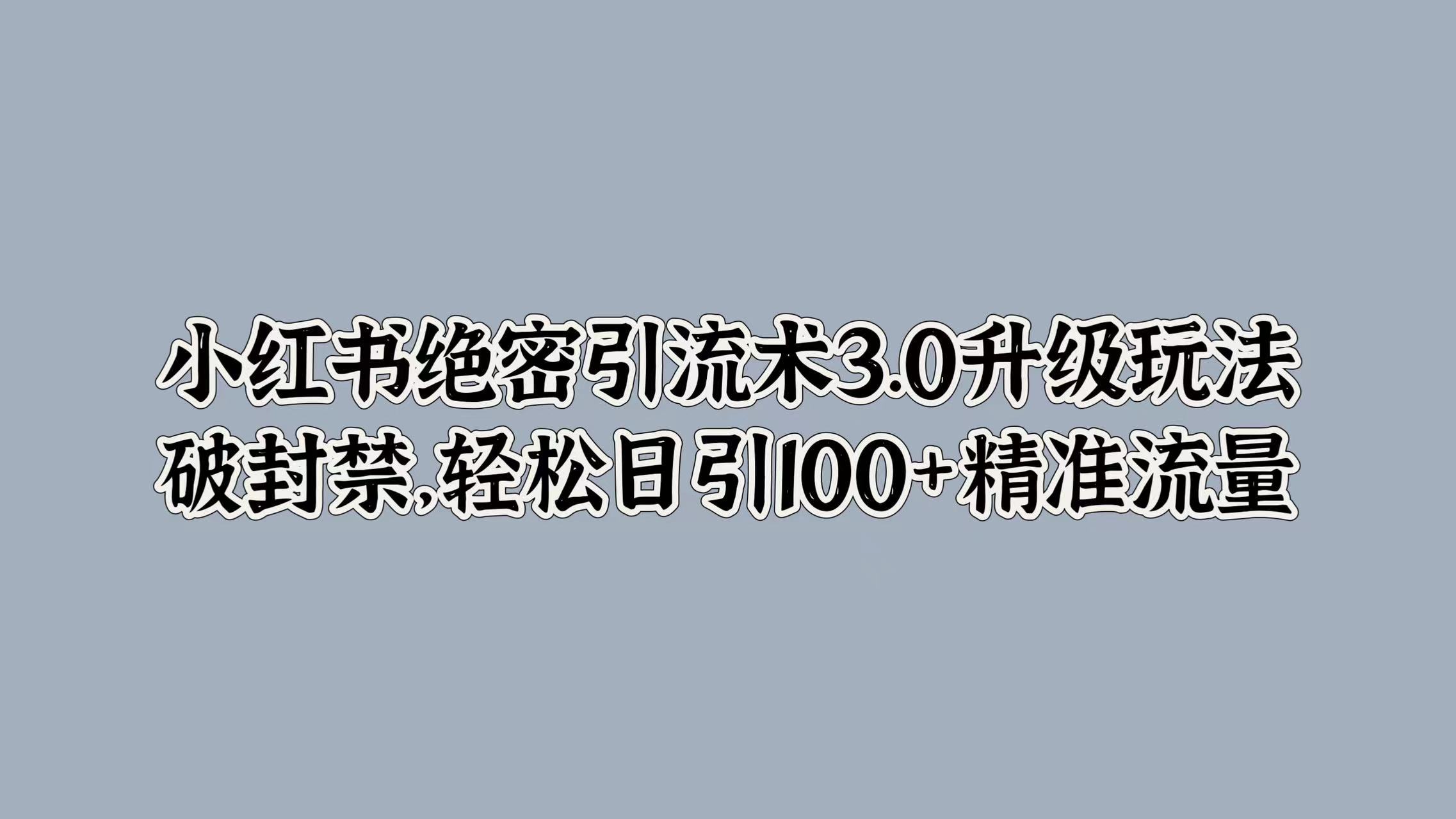 小红书绝密引流术3.0升级玩法，破封禁，轻松日引100+精准流量-2Y资源