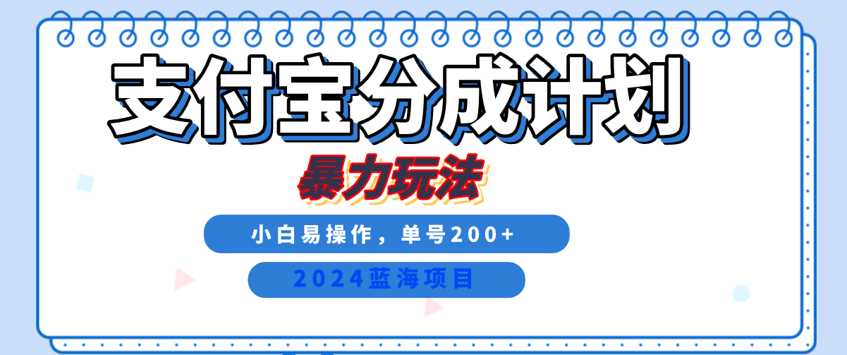 2024最新冷门项目，支付宝视频分成计划，直接粗暴搬运，日入2000+，有手就行！-2Y资源