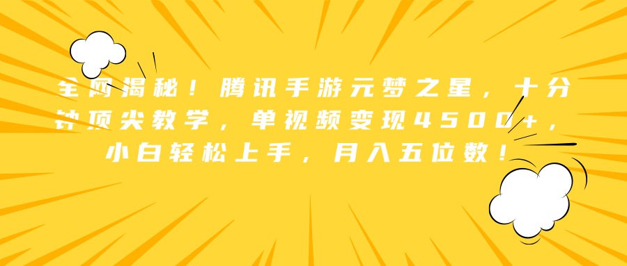 全网揭秘！腾讯手游元梦之星，十分钟顶尖教学，单视频变现4500+，小白轻松上手，月入五位数！-2Y资源