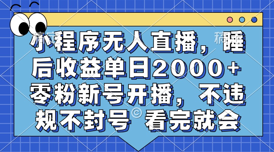 小程序无人直播，睡后收益单日2000+ 零粉新号开播，不违规不封号 看完就会 - 2Y资源-2Y资源