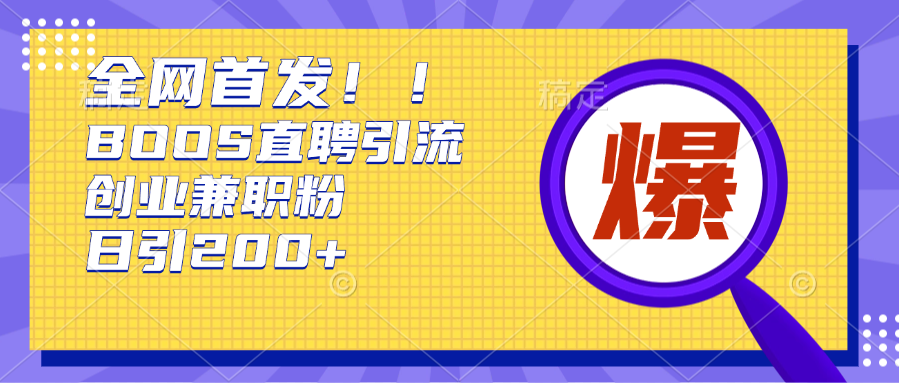 全网首发!BOOS直聘引流创业兼职粉，单号日引200+ - 2Y资源-2Y资源